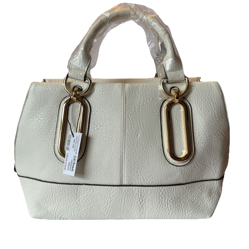 Citi Trends Hand Or Crossbody Bag  Double Handle Removable Crossbody Strap Cream